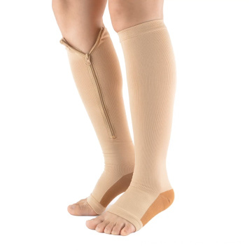 Chaussettes de compression à bout ouvert Soutien des jambes Bas unisexe Chaussettes zippées aux genoux